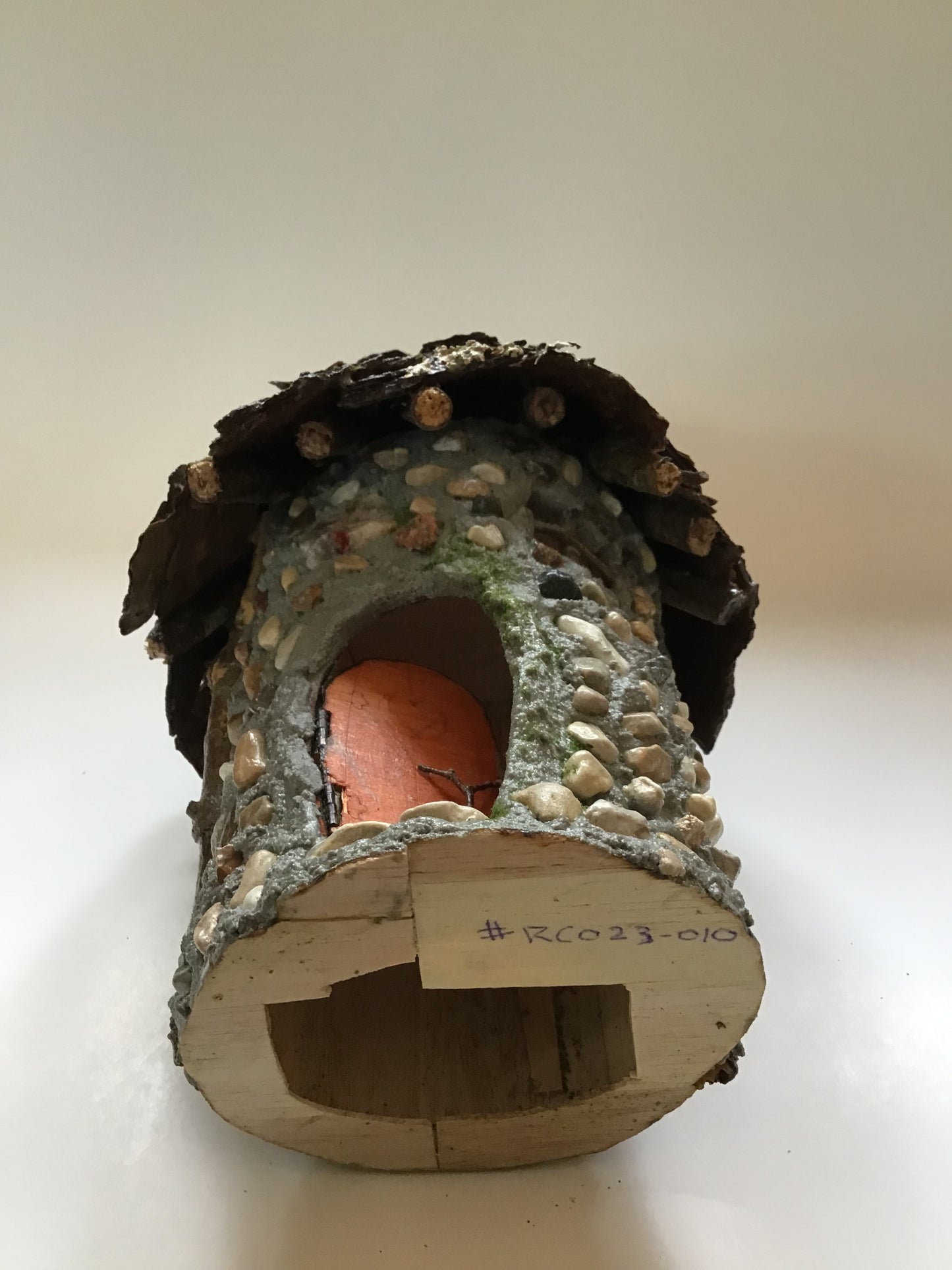 Moe's Round House, Fairy House, Hand-Made, Stone, Twigs and Bark, Charming Home and Garden Decor, #RC023-010