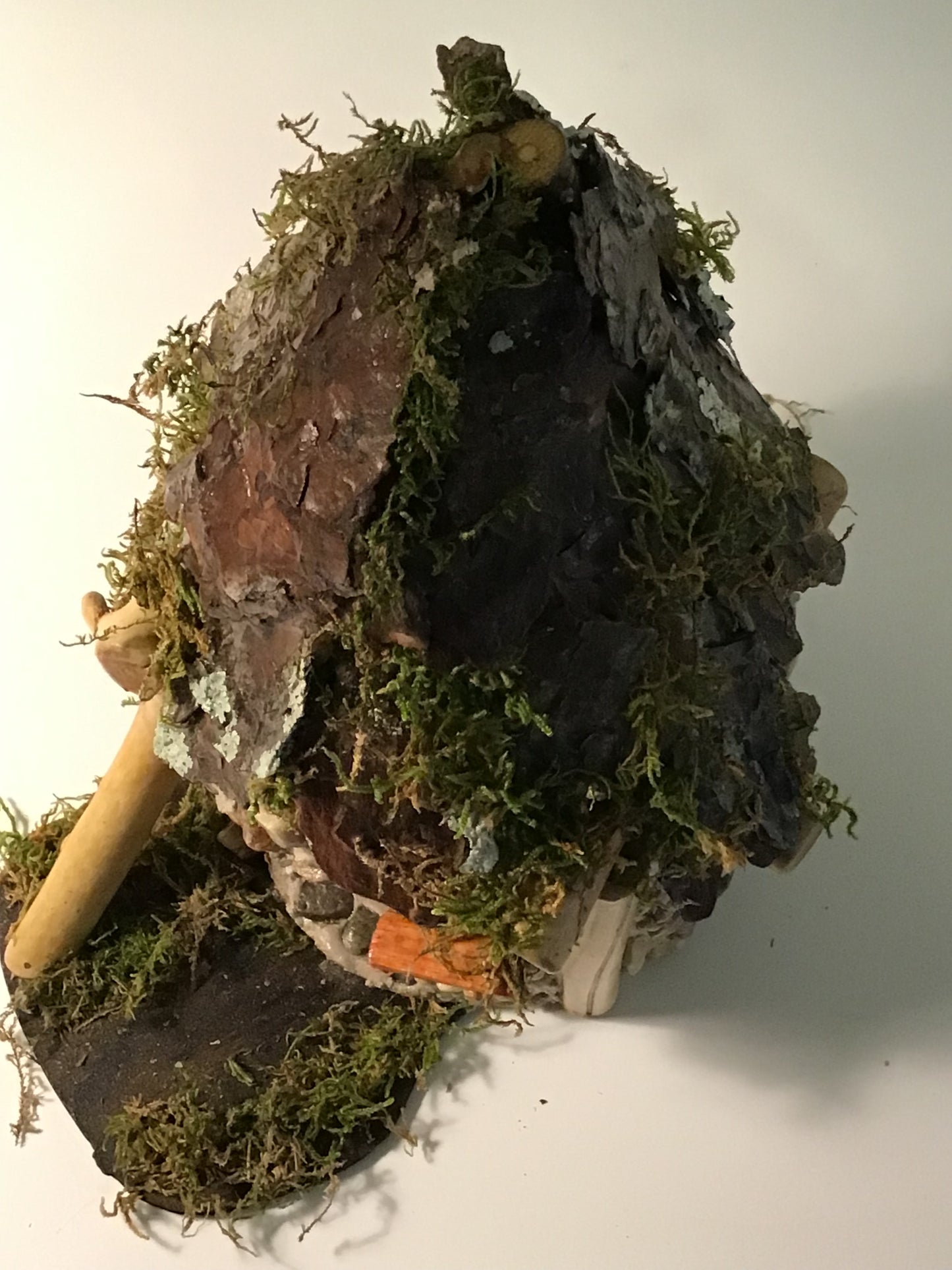 Woodland Moss Burrow, Fairy House, Hand-Made, Stone, Sanded Twigs, Pine Bark, Charming Home and Garden Decor, table centerpiece, #CM25-035