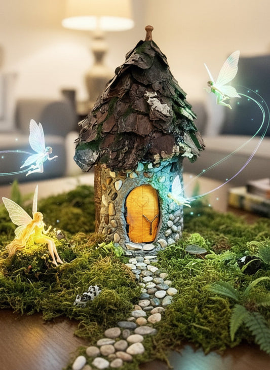 Moe's Round House, Fairy House, Hand-Made, Stone, Twigs and Bark, Charming Home and Garden Decor, #RC023-010