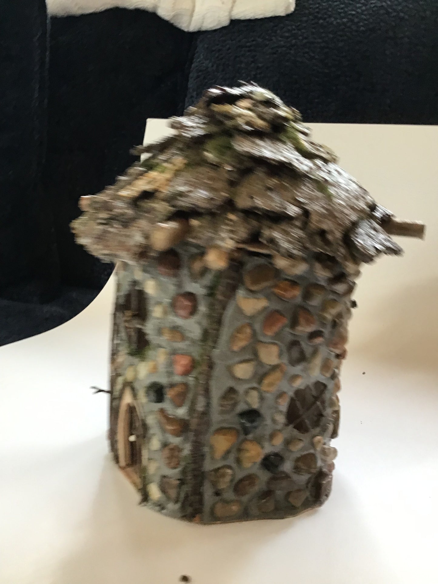 Jasper’s Cabin, Round Hand-Made Fairy House, Stone, Twigs and Pine Bark, Rustic and Charming, Home and Garden Decor, #RC23-007