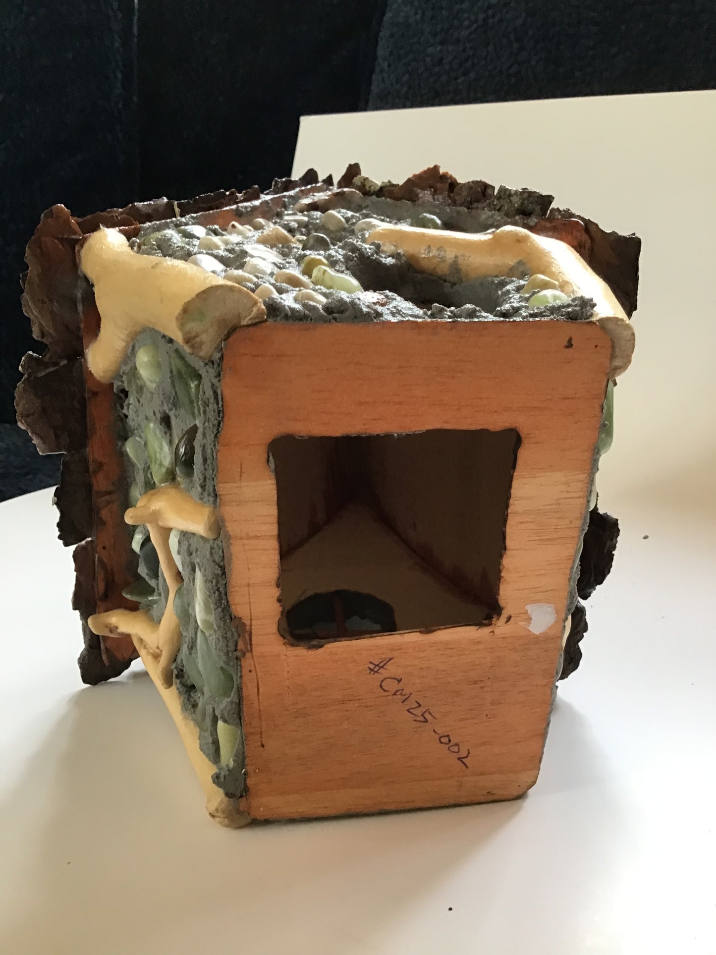 Smythe’s Lodge, Chalet style Fairy House, Hand-Made, Stone, Sanded Twigs, Pine Bark, Charming Home and Garden Decor, #CM25-002