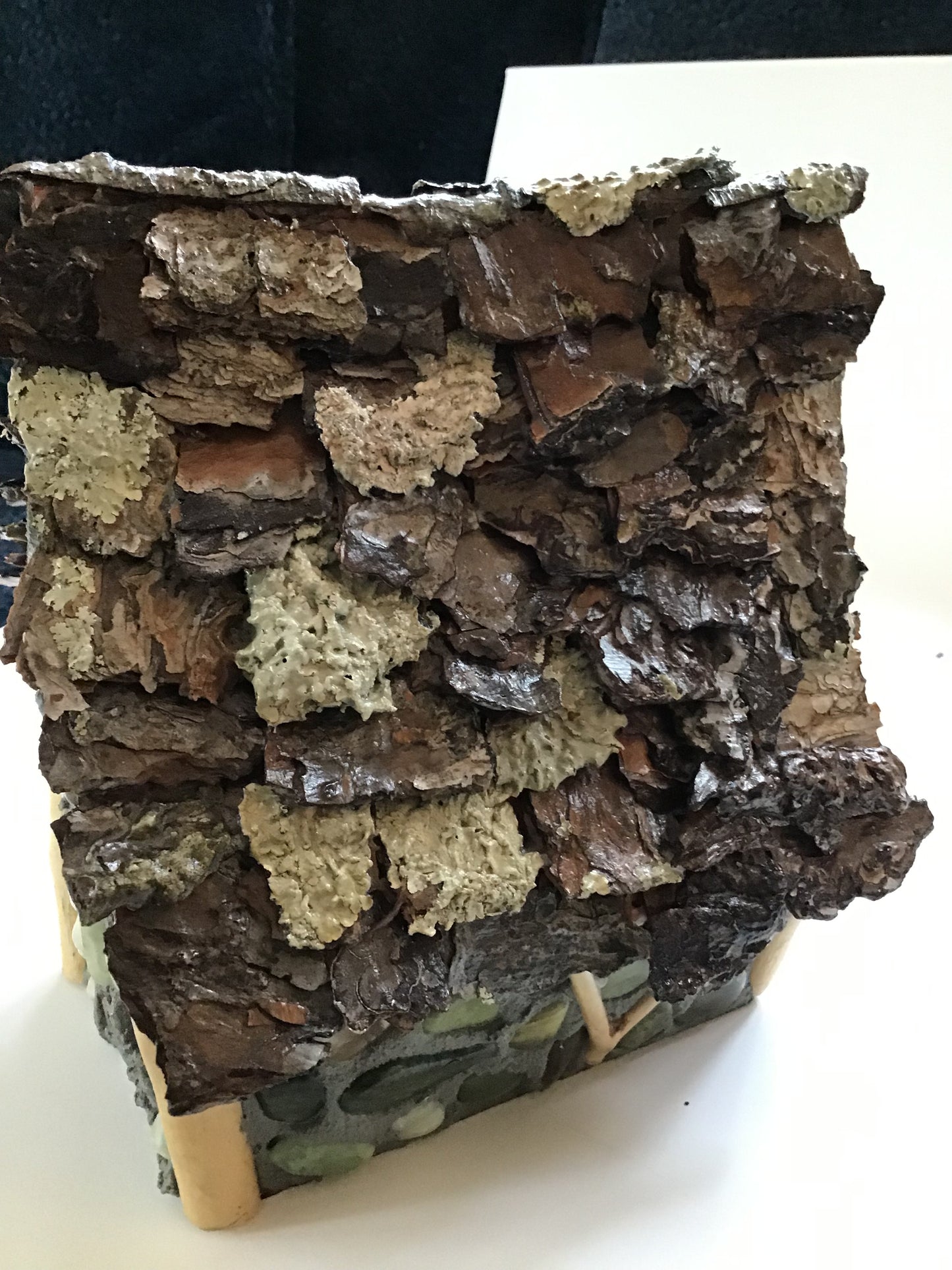 Smythe’s Lodge, Chalet style Fairy House, Hand-Made, Stone, Sanded Twigs, Pine Bark, Charming Home and Garden Decor, #CM25-002