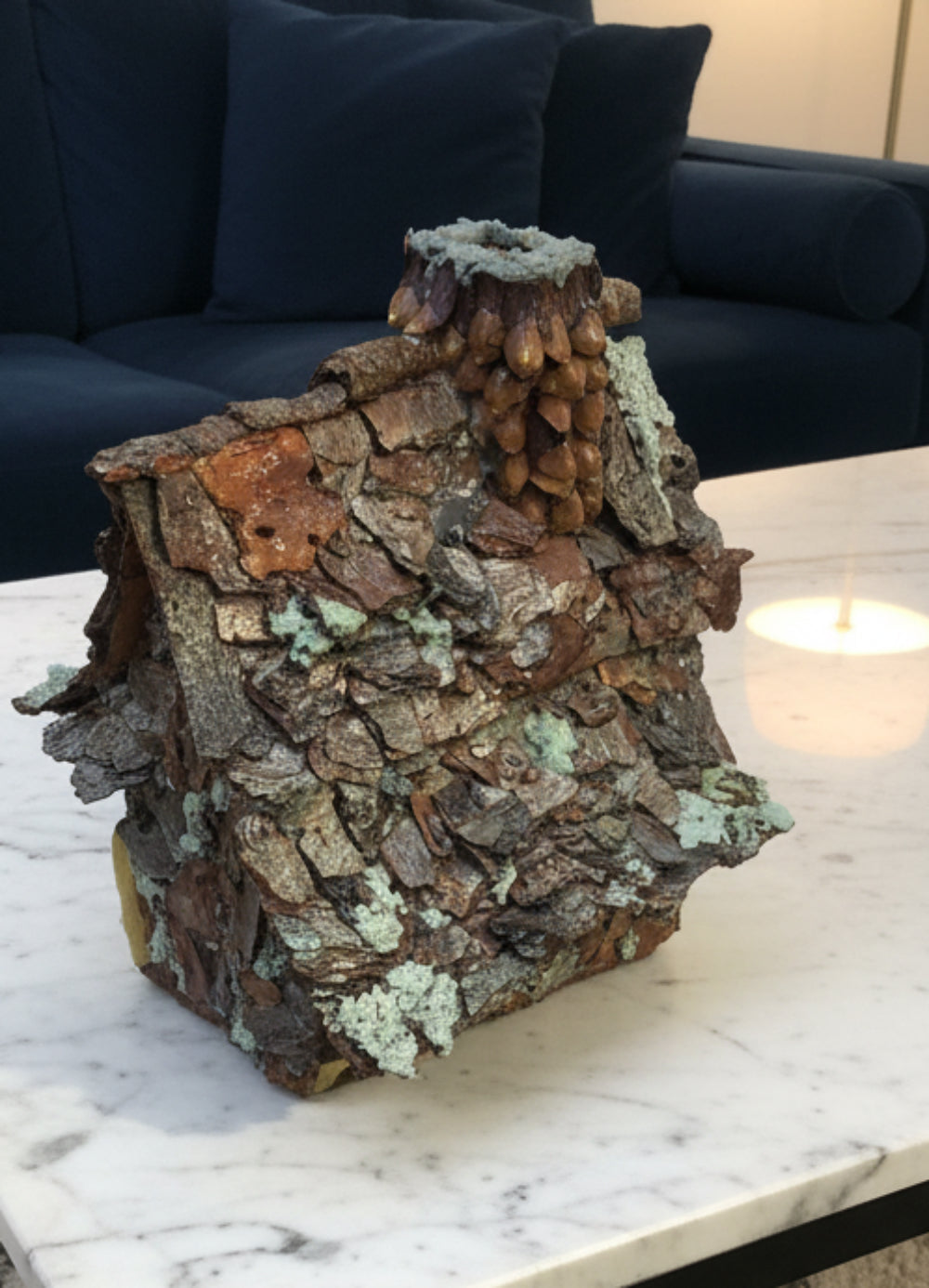 Cross Village Chapel, Fairy House, Hand-Made, Stone, Sanded Twigs, Pine Bark, Charming Home and Garden Decor, #CM25-018